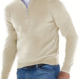 Long Sleeves Zipper Stand Collar Pullover Tops, Men's Casual Top Shirts