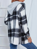 kkboxly  Plaid Print Hooded Shirt, Casual Drawstring Long Sleeve Shirt, Women's Clothing