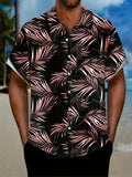 kkboxly  Casual Tropical Leaf Non-positioning Pattern Short Sleeve Shirt With Chest Pocket, Men's Hawaiian Shirt For Summer Vacation Resort