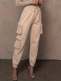 kkboxly  Drawstring Baggy Cargo Pants, Casual High Waist Flap Pockets Pants, Women's Clothing