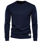 kkboxly  Men's Basic Solid Cotton O-neck Long Sleeve T-Shirt