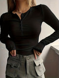 kkboxly  Ribbed Solid T-Shirt, Casual Long Sleeve Top For Spring & Fall, Women's Clothing