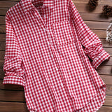 kkboxly  Gingham Print Classic Shirt, Vintage Button Front Long Sleeve Shirt With A Collar, Women's Clothing