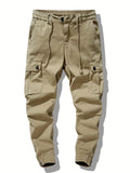 kkboxly Men's Trendy Solid Cotton Cargo Shorts With Multi Pockets, Casual Slightly Stretch Comfy Work Pants For Outdoor