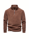 Men's Corduroy Stand Collar Zip Up V Neck Sweatshirt Pullover For Men Solid Sweatshirts For Winter Fall Long Sleeve Tops