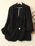 Solid Button Front Blazer, Elegant Lapel Long Sleeve Blazer For Office & Work, Women's Clothing