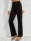 kkboxly  Solid High Waist Pants, Casual Long Pants For Spring & Fall, Women's Clothing