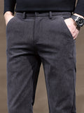 Plus Fleece Men's Corduroy Comfy Long Pants With Pockets, Fall Winter Outdoor