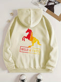 kkboxly  Horse Pattern Zip Up Hoodie, Men's Casual Stretch Hooded Sweatshirt Sportswear