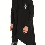 kkboxly  Plus Size Mens Casual Poncho Hooded Cape Cloak Asymmetric Hem Pullover Hoodie Sweatshirts, Solid Irregular Design Clothes