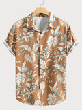 kkboxly  Tropical Leaf Retro Hawaiian Shirt, Men's Casual Button Up Short Sleeve Shirt For Summer Vacation Resort