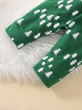 Infant Baby Christmas Cute Outfits, Round Neck Long Sleeve Allover Random Christmas Tree Print Pullover & Pants Two-pieces Set, Outdoor Cloth