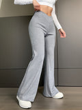 kkboxly  Solid Color Flared Leg Pants, Casual High Waist Loose Pants For Spring & Summer, Women's Clothing