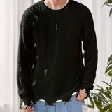 kkboxly  Plus Size Men's Ripped Sweater Fashion Causal Knit Pullover For Fall Winter, Men's Clothing