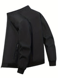 kkboxly  Lightweight Classic Design Windbreaker Jacket, Men's Casual Stand Collar Zip Up Jacket Coat For Spring Fall Outdoor Hiking Climbing Camping Cycling