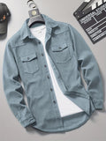 kkboxly  Men's Loose Fit Solid Color Lapel Collar Long Sleeve Denim Jacket With Pockets, Men's Outfits