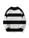 kkboxly  Trendy Men's Color Block Knitted Sweater - Warm And Comfortable Loose Pullover For Stylish Men