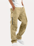 kkboxly  Trendy Solid Cargo Pants, Men's Multi Flap Pocket Trousers, Loose Casual Outdoor Pants, Men's Work Pants Outdoors Streetwear Hip Hop Style