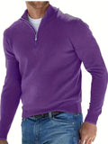 Long Sleeves Zipper Stand Collar Pullover Tops, Men's Casual Top Shirts