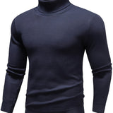 kkboxly Men's Pullover New Solid Color Sweater, Casual Turtleneck Warm Underwear, Comfortable Long Sleeve Top Slim Fit Base Shirts