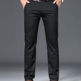 kkboxly  Classic Design Dress Pants, Men's Semi-formal Embroidery Stretch Dress Pants For Fall Winter Business