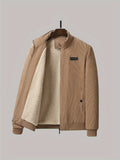 kkboxly  Men's Autumn&Winter Trendy Casual Khaki&Grey Lightweight Fleece Corduroy Cotton Lapel Jacket