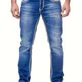 kkboxly Men's Casual Slim Fit Jeans, Chic Street Style Medium Stretch Denim Pants