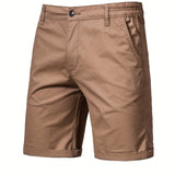 Men's Classic Fit Cotton Twill Flat Front Solid Chino Short With Slant Pockets And Elastic Waist