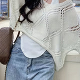 kkboxly  Solid Cut Out Asymmetrical Sweater, Casual Long Sleeve Sweater For Spring & Fall, Women's Clothing