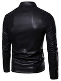 kkboxly  Men's Faux Leather Windbreaker Plain Black Zipper Long Sleeve PU Jacket For Motorcycle