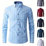 kkboxly  Geometric Pattern Men's Stylish Daily Long Sleeve Button Up Shirt, Spring Fall, Creative Gift For Men