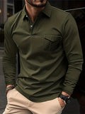 kkboxly  Solid Men's Casual Comfy Long Sleeve Lapel Shirt With Chest Pocket For Everyday Wear In Spring And Autumn