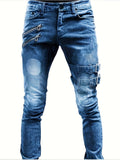 kkboxly  Slim Fit Ripped Biker Jeans, Men's Casual Street Style Distressed Medium Stretch Denim Pants For Spring Fall