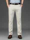 kkboxly  Classic Design Dress Pants, Men's Formal Solid Color Mid Stretch Dress Pants For Spring Summer Business