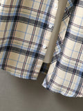 kkboxly  Men's Plaid Turndown Collar Chest Collar Long Sleeve Shirt, Trendy Comfy Shirt For Spring Autumn