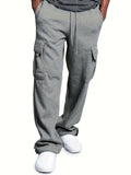 kkboxly  Warm And Thick Men's Drawstring Cargo Pants, Loose Casual Outdoor Straight Leg Sweatpants, Men's Work Pants