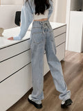 kkboxly  Lace Up Back High Waist Straight Jeans, Y2k Washed Loose Wide Leg Denim Pants, Women's Denim Jeans & Clothing