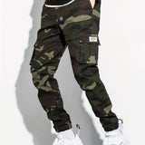 kkboxly  Men's Camo Print Flap Pocket Cargo Pants