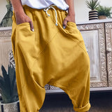 Drawstring Solid Harem Pants, Casual Elastic Waist Long Length Pants, Women's Clothing