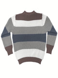 kkboxly  Crew Neck Retro Knitted Sweater, Men's Casual Warm Striped Slightly Stretch Pullover Sweater For Fall Winter