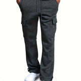 Warm And Thick Men's Drawstring Cargo Pants, Loose Casual Outdoor Straight Leg Sweatpants, Men's Work Pants