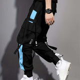 kkboxly  Multi-pocket Ribbon Design, Men's Color Block Cargo, Trendy Comfy Jogger Pants