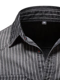 kkboxly  Striped Stretch Men's Denim Shirts Male Jeans Casual Slim