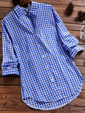 kkboxly  Plus Size Casual Blouse, Women's Plus Gingham Print Turn Down Collar Long Sleeve Shirt