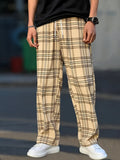 kkboxly Plus Size Men's Plaid Pants Oversized Loose Fit Pants For Spring Fall, Men's Clothing