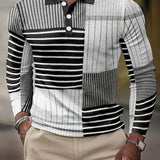 kkboxly Men's Striped Shirt, Casual Lapel Slightly Stretch Breathable Button Up Long Sleeve Shirt For Outdoor