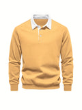 kkboxly Cotton Blend Retro Color Block Men's Casual Pullover Long Sleeve Lapel Shirt For Spring Fall, Men's Clothing