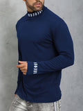 kkboxly Men's Turtleneck Long Sleeve T-Shirt, Casual Stretch Sports Tops For Spring Fall