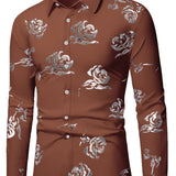 Men's Formal Classic Design Button Up Flower Printed Shirt With Chest Pocket, Male Clothes For Spring And Fall Business Occasion