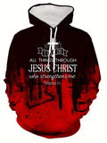 JESUS CHRIST Print Hoodie, Cool Hoodies For Men, Men's Casual Graphic Design Pullover Hooded Sweatshirt With Kangaroo Pocket Streetwear For Winter Fall, As Gifts